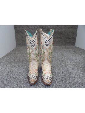 Corral Women's Western Cowboy Boots Cactus Embroidery Studded Leather Size 8 M